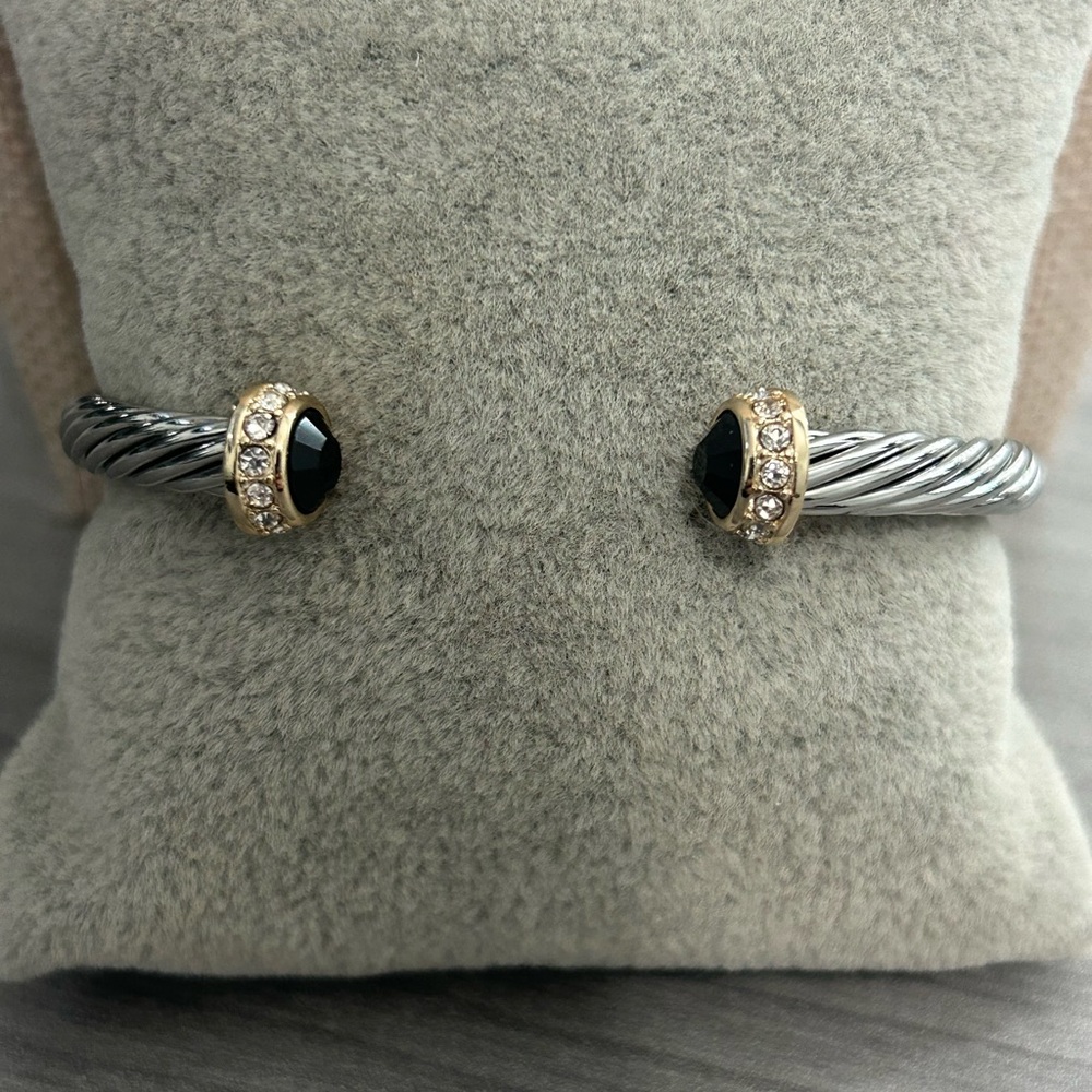 Two-Tone Cable Cuff Bracelet | 18K Gold Filled | AAA CZ Stones | Adjustable ✨